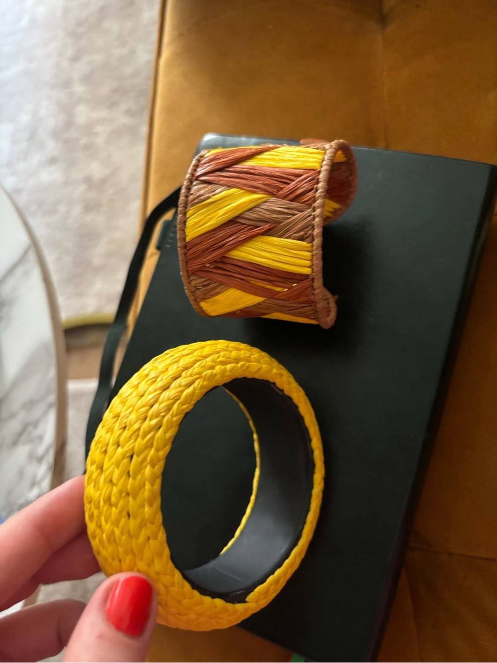 Zara Yellow Braided Resin Bangle Set with Brown Accent